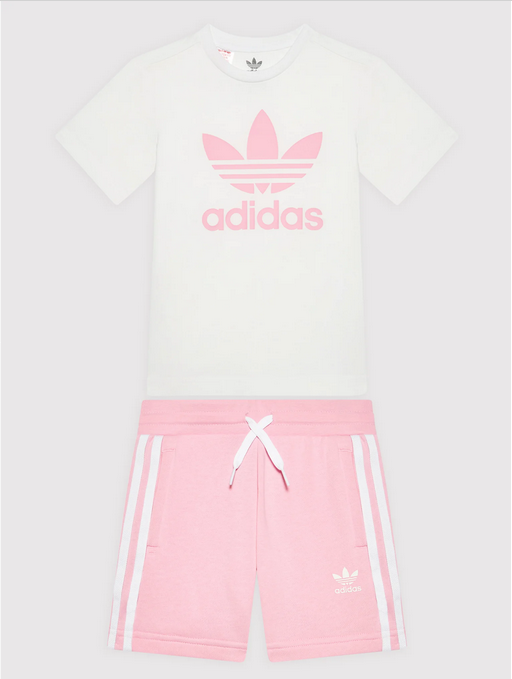 Adidas completo da ragazza t-shirt e pantaloncino HC9507 white-true pink