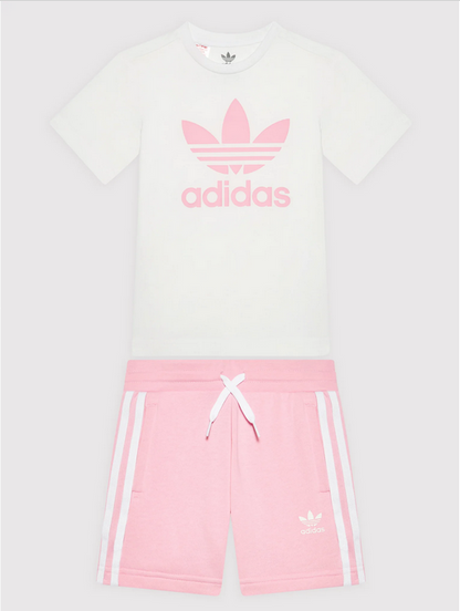 Adidas completo da ragazza t-shirt e pantaloncino HC9507 white-true pink