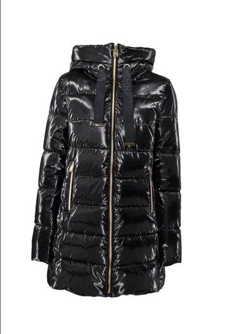 Relish Piumino da donna lungo manica lunga con cappuccio più coulisse più zip Fabic RDA2205009001n black