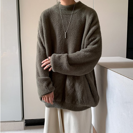 Felpa girocollo in lana per uomo, felpa stile coreano