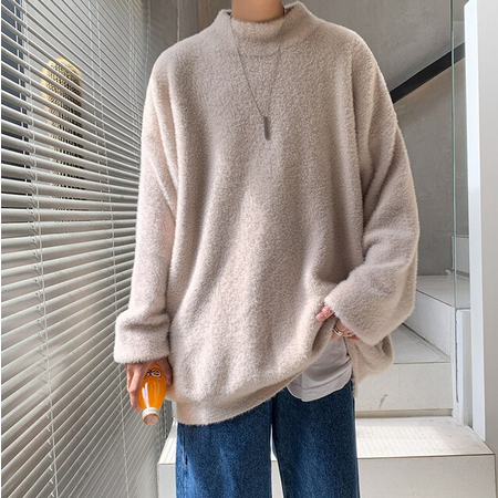 Felpa girocollo in lana per uomo, felpa stile coreano