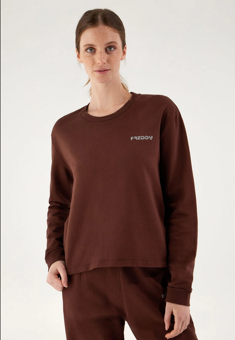 Freddy Felpa cropped a girocollo comfort tinta in capo JOYC024X M79X chocolate fondant