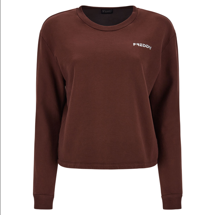 Freddy Felpa cropped a girocollo comfort tinta in capo JOYC024X M79X chocolate fondant