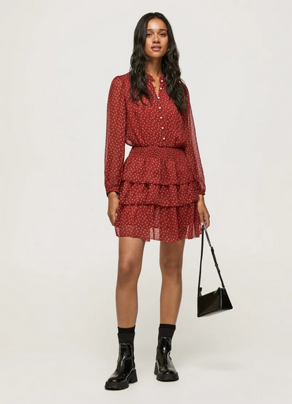 Pepe Jeans Abito da donna con stampa a fiori Delia PL953120 286 burnt red