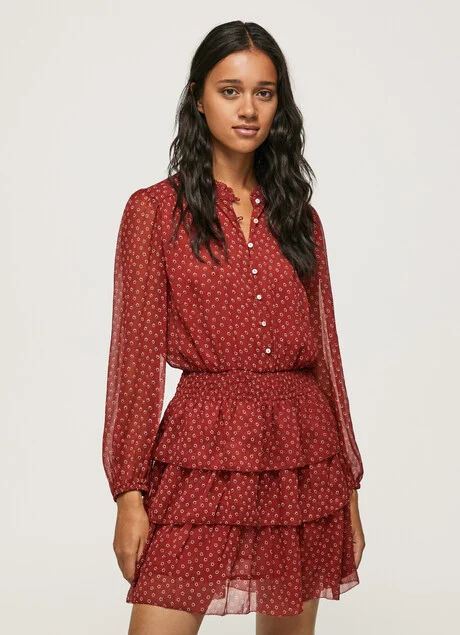 Pepe Jeans Abito da donna con stampa a fiori Delia PL953120 286 burnt red