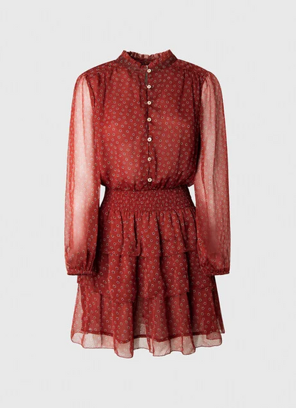 Pepe Jeans Abito da donna con stampa a fiori Delia PL953120 286 burnt red