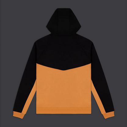 Dolly Noire Felpa da uomo con cappuccio e cerniera intera Section Insert Zip Hoodie SW189-SW-01 Black-Khaki