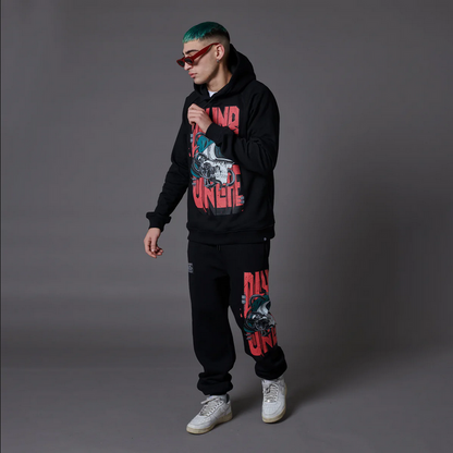 Dolly Noire Felpa da uomo con cappuccio Party Hard Skull Hoodie sw394-sc-01 black
