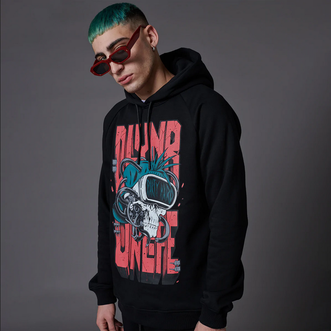 Dolly Noire Felpa da uomo con cappuccio Party Hard Skull Hoodie sw394-sc-01 black