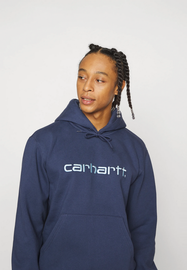 Carhartt Felpa Cappuccio Hooded American Script 1030230-12E Enzian Misty Sky Uomo