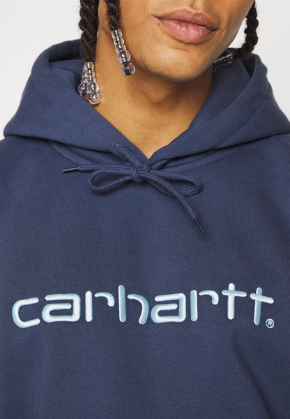 Carhartt Felpa Cappuccio Hooded American Script 1030230-12E Enzian Misty Sky Uomo