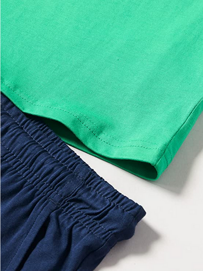 Champion completino da ragazzo Legacy Graphic T-shirt + Bermuda 306315 GS004 ELG verde-blu