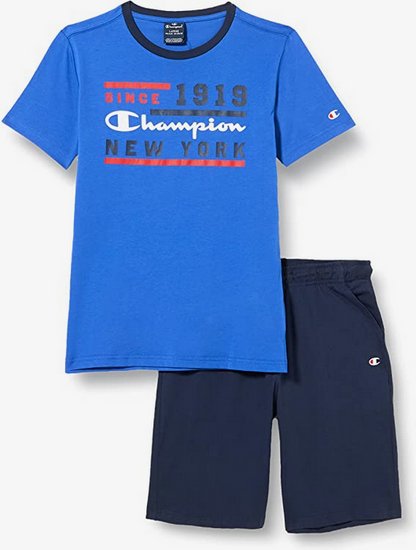 Champion completino da ragazzo Legacy Graphic T-shirt + Bermuda 306315 BS071 ETR bluette-navy