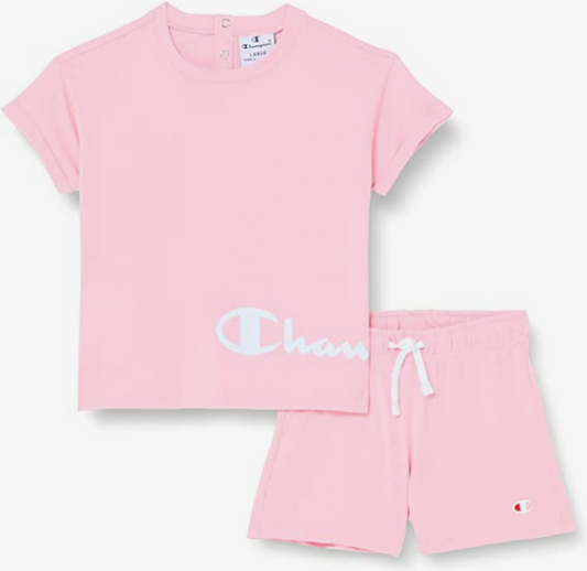 Champion Completino da bambina Legacy American Classics logo T-shirt + Short 404686 PS024 CNP rosa confetto