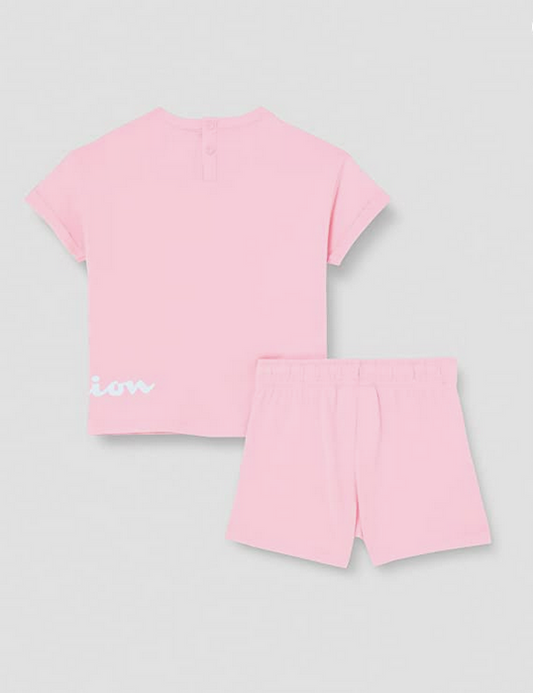 Champion Completino da bambina Legacy American Classics logo T-shirt + Short 404686 PS024 CNP rosa confetto