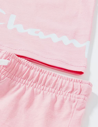 Champion Completino da bambina Legacy American Classics logo T-shirt + Short 404686 PS024 CNP rosa confetto