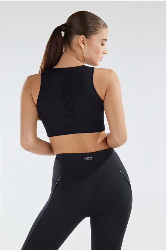 Freddy Top reggiseno sportivo in seamless zip e coppe removibili F2WSFB6N N nero