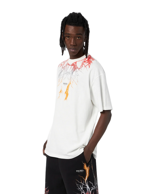 Phobia T-shirt unisex bianca con fulmini rossi grigi arancio PH00109REDGROR