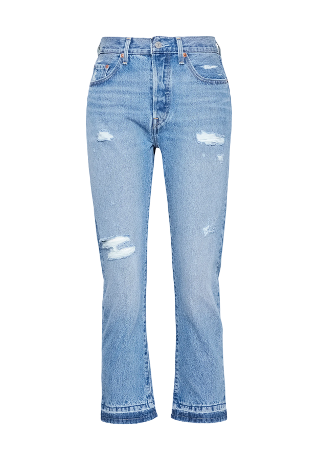 Levi's 501 Original Cropped 362000248 Light Indigo Destructed - Jeans Donna Vita Alta Caviglia