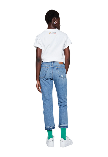 Levi's 501 Original Cropped 362000248 Light Indigo Destructed - Jeans Donna Vita Alta Caviglia
