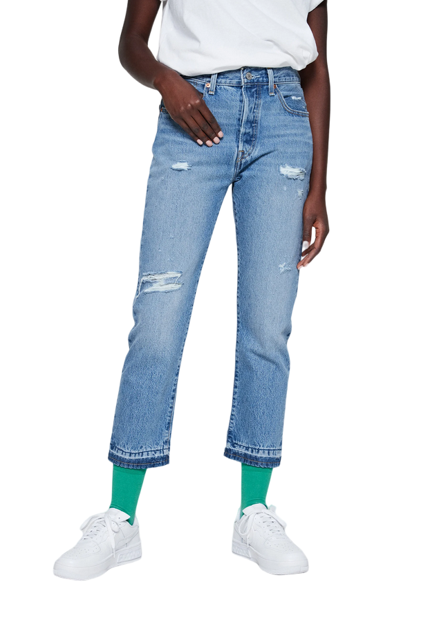 Levi's 501 Original Cropped 362000248 Light Indigo Destructed - Jeans Donna Vita Alta Caviglia