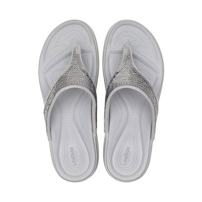 Crocs sandalo infradito con zeppa da donna Crocs Boca Sequin Wedge Flip W 207647-178 pearl white-silver