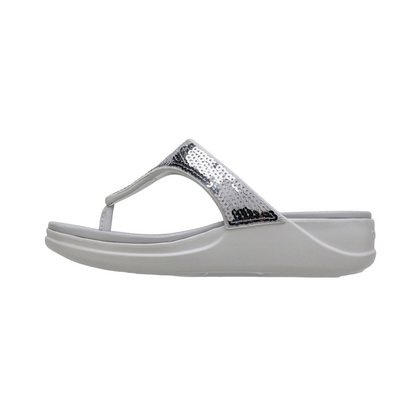 Crocs sandalo infradito con zeppa da donna Crocs Boca Sequin Wedge Flip W 207647-178 pearl white-silver