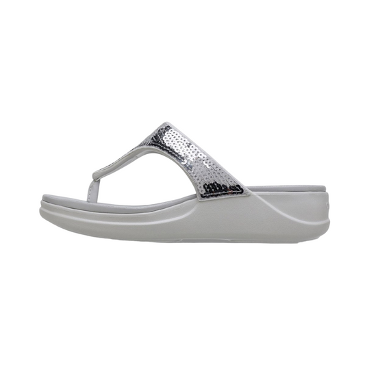 Crocs sandalo infradito con zeppa da donna Crocs Boca Sequin Wedge Flip W 207647-178 pearl white-silver