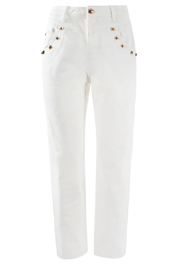 Yes Zee Pantalone 5 tasche da donna con baschina P331-WQ00-0107 bianco