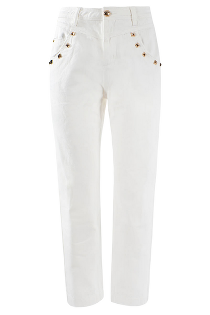 Yes Zee Pantalone 5 tasche da donna con baschina P331-WQ00-0107 bianco