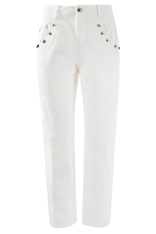 Yes Zee Pantalone 5 tasche da donna con baschina P331-WQ00-0107 bianco