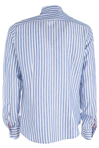 Yes Zee Camicia da uomo a righe manica lunga misto lino C505-UD00-2713 bianco-blu