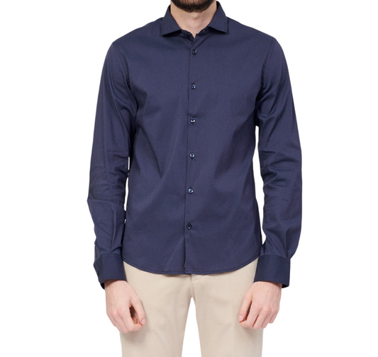 Yes Zee Camicia da uomo manica lunga con collo piccolo alla francese C505-U600-0710 blu