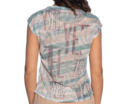 Yes Zee T-shirt da donna smanicata T235-Y102-2002 fantasia