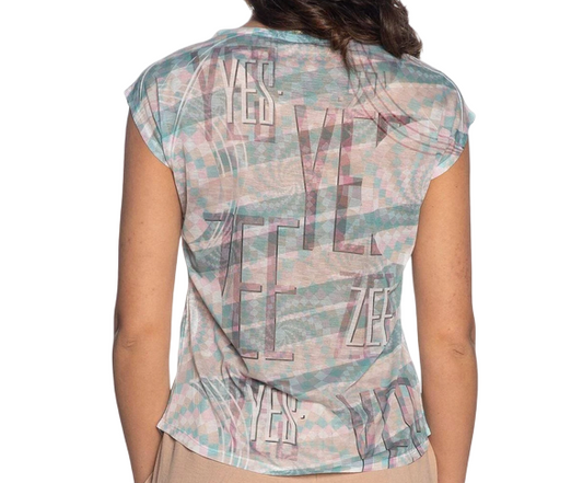Yes Zee T-shirt da donna smanicata T235-Y102-2002 fantasia