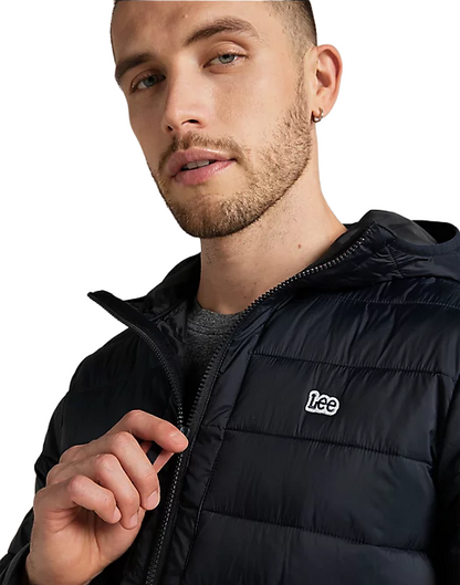 Lee Piumino Puffer Uomo Nero L87HSZ01 - Giacca Leggera Cappuccio Idrorepellente