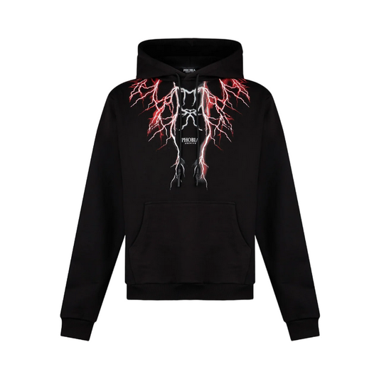 Phobia felpa con cappuccio da uomo con fulmini rossi e grigi PH00444REDGR nero