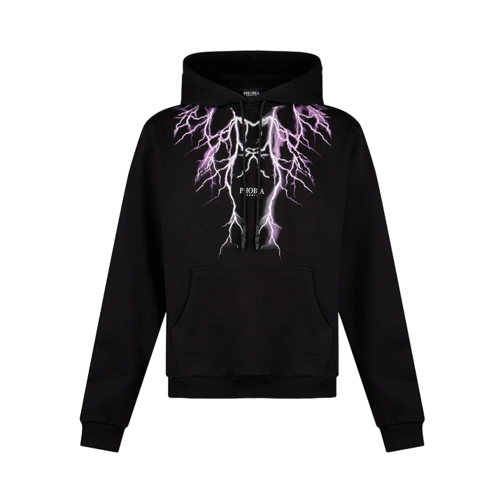 Phobia men's hoodie with purple and grey lightning PH00443PUGR black