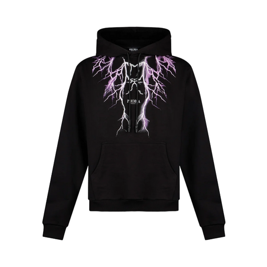 Phobia felpa con cappuccio da uomo con fulmini viola e grigio PH00443PUGR nero