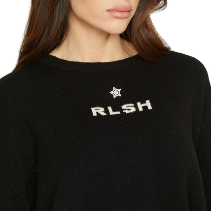 Relish Maglia Corta Manica Lunga Jacquard Logo Stella Strass Frida Nero