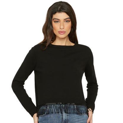 Relish Maglia manica lunga da donna con Passamaneria perline Afrodite nero