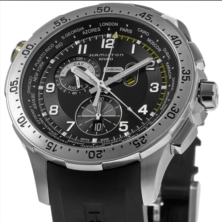 Hamilton Khaki Aviation H76714335 – Quarzchronograph 45mm mit verschraubter Krone und 100m WD