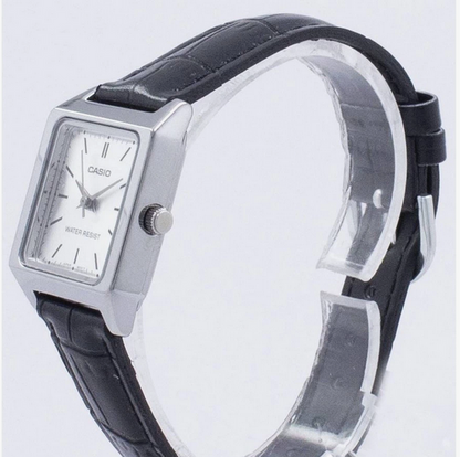 Orologio Casio LTP-V007L-7E1 da Donna – Elegante con Cinturino in Pelle Nera e Quadrante Argento