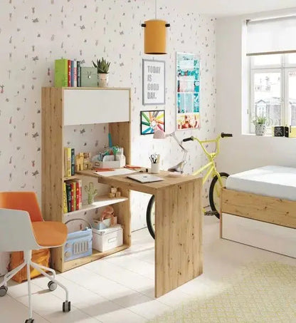 Desk-bookcase 3 positions knotted oak-white