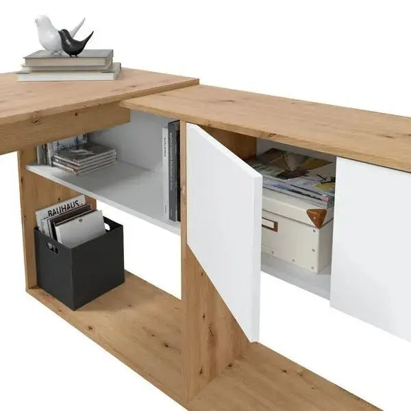 Desk-bookcase 3 positions knotted oak-white
