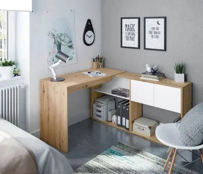 Desk-bookcase 3 positions knotted oak-white