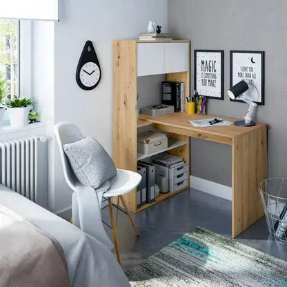 Desk-bookcase 3 positions knotted oak-white
