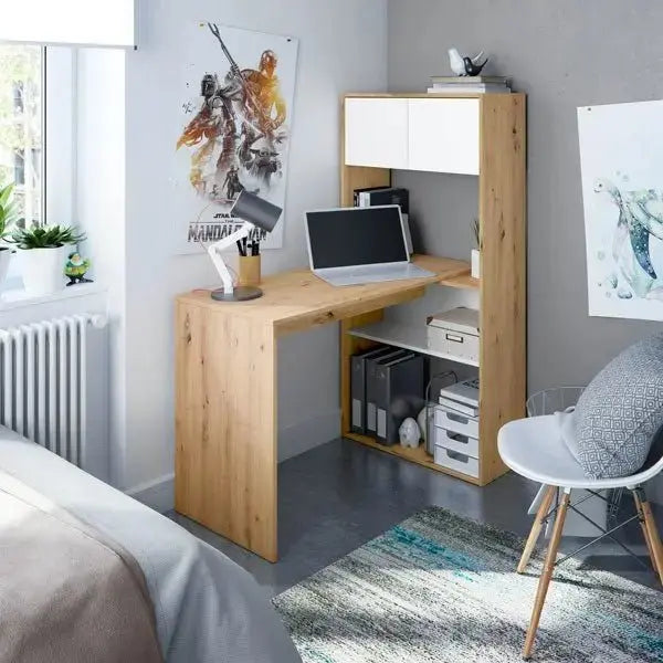 Desk-bookcase 3 positions knotted oak-white