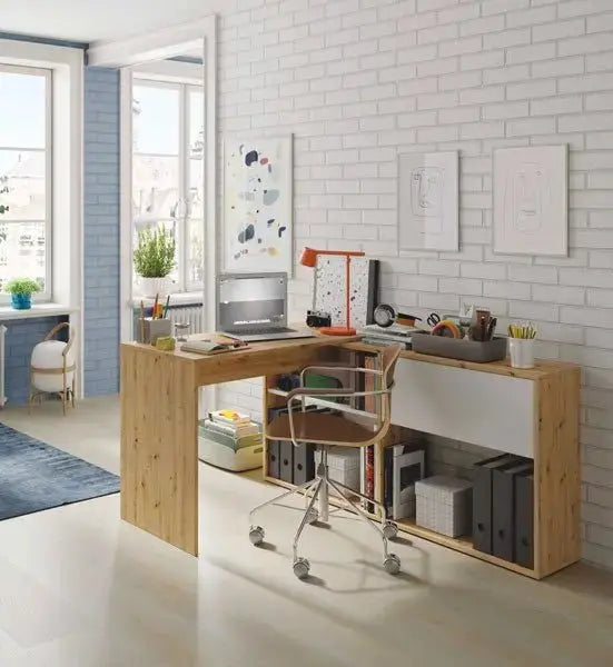 Desk-bookcase 3 positions knotted oak-white
