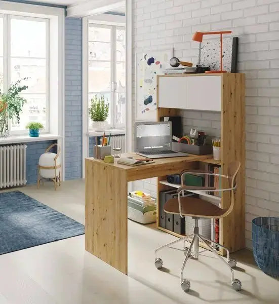 Desk-bookcase 3 positions knotted oak-white